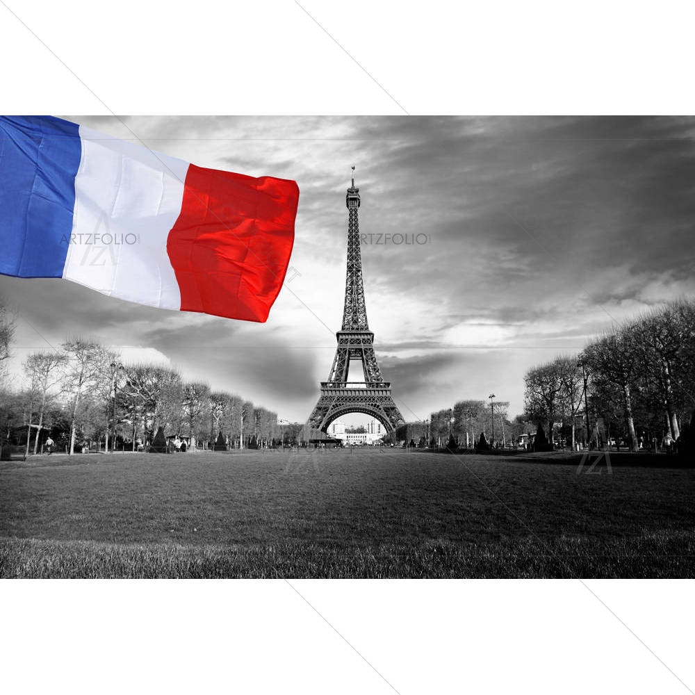 Eiffel Tower With Flag Of France In Paris City — custom-size art design 5001613