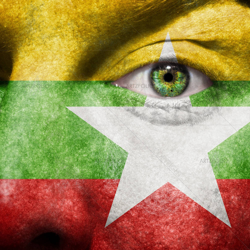 Myanmar Flag Painted On Face — Asian custom art by ArtzFolio