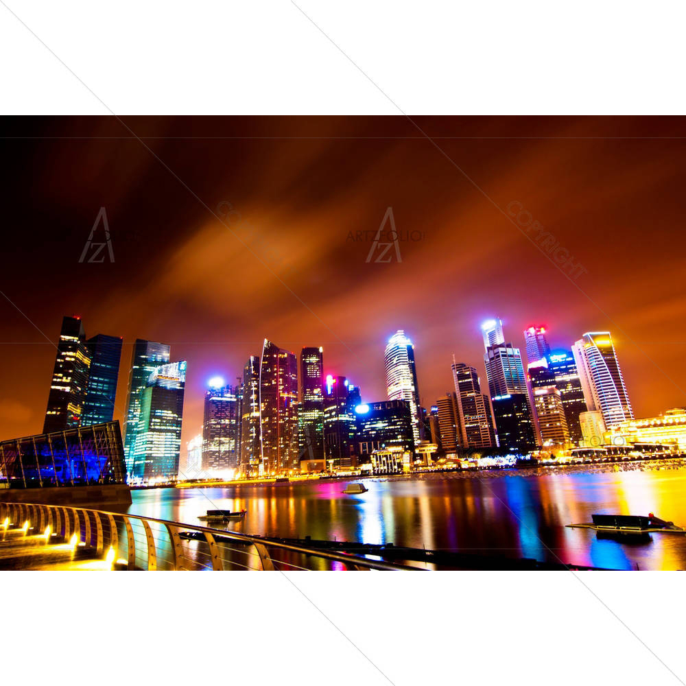 Colorful Buildings At Marina Bay, Singapore — custom-size art design 5001632