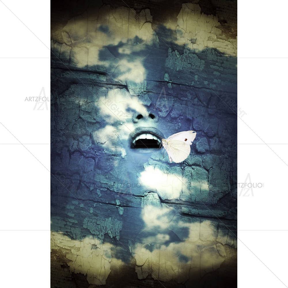 Human Open Mouth In The Sky With A Butterfly — custom-size art design 5001640