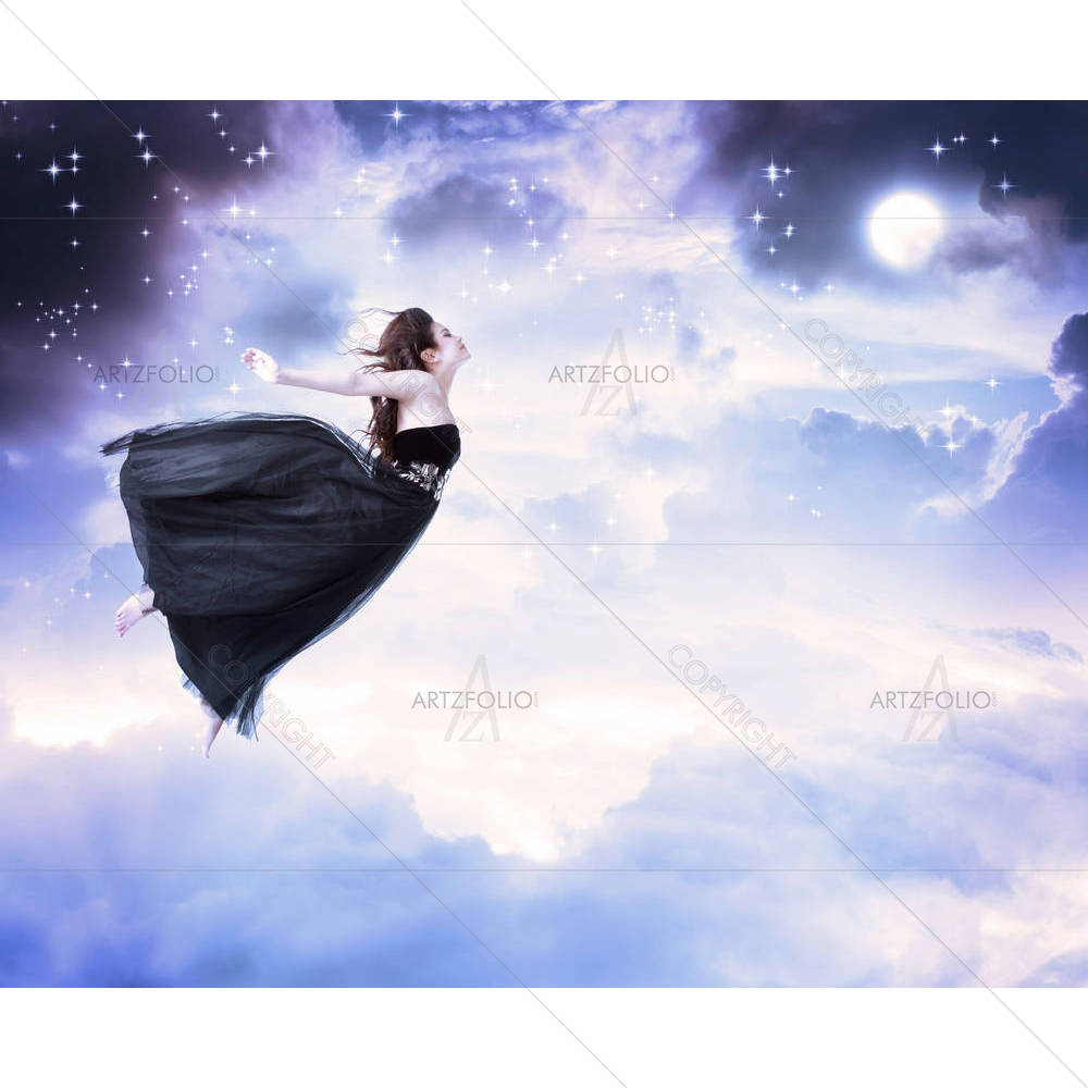 Girl Jumping In The Moonlight Sky — custom-size art design 5001658