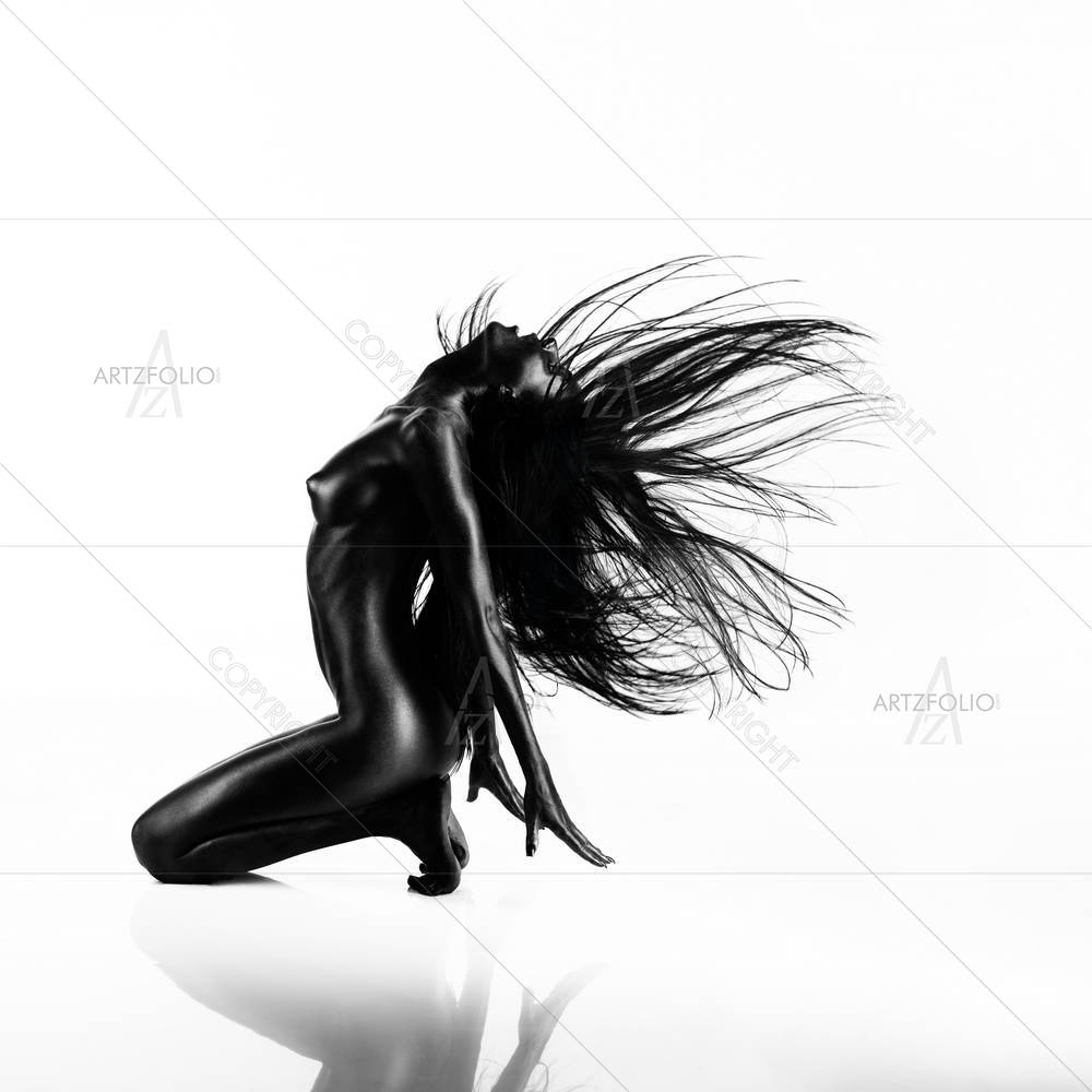 Nude Young Woman With Black Painted Skin D4 — custom-size art design 5001694
