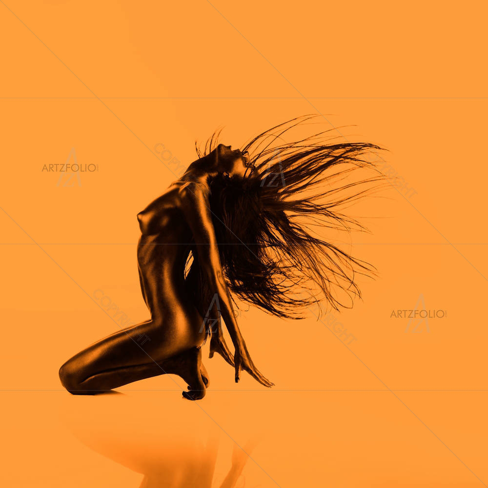 Nude Young Woman With Black Painted Skin D6 — Abstract custom art by ArtzFolio