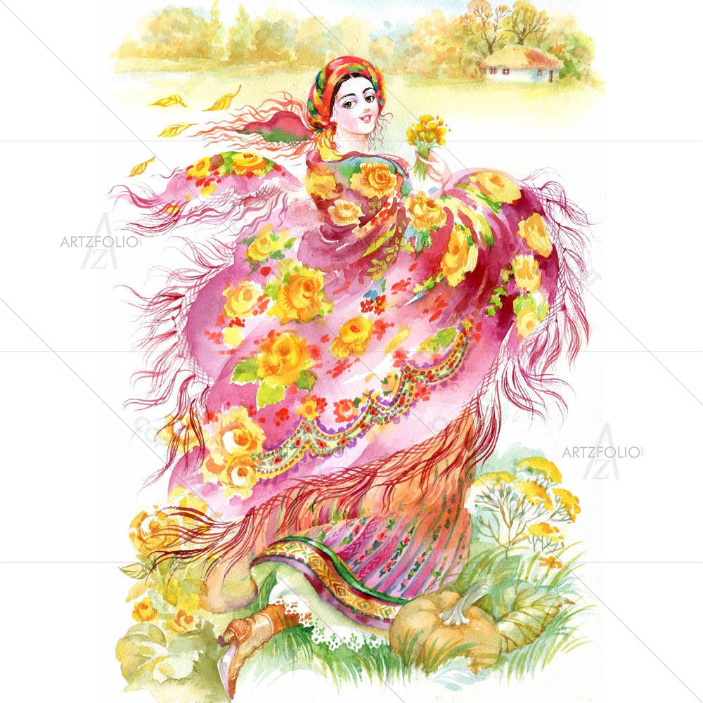 Young Woman With Shawl — custom-size art design 5001707