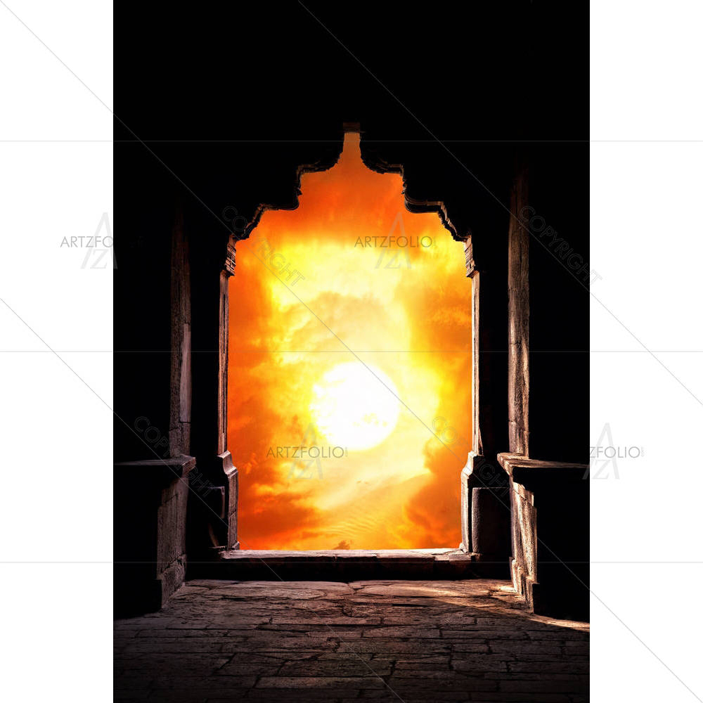 Orange Sunset View From Temple — Devotional custom art by ArtzFolio