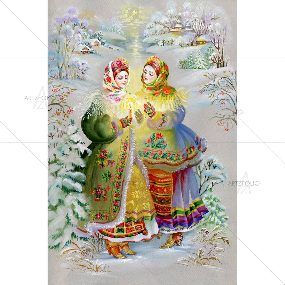Young Girls In Traditional Costume — custom-size art design 5001727