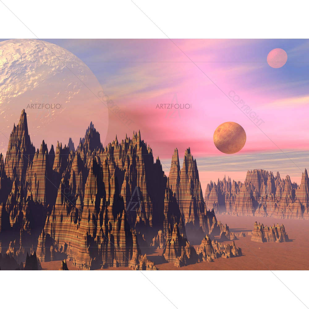 Landscape With Rocky Mountains & Planets — custom-size art design 5001734