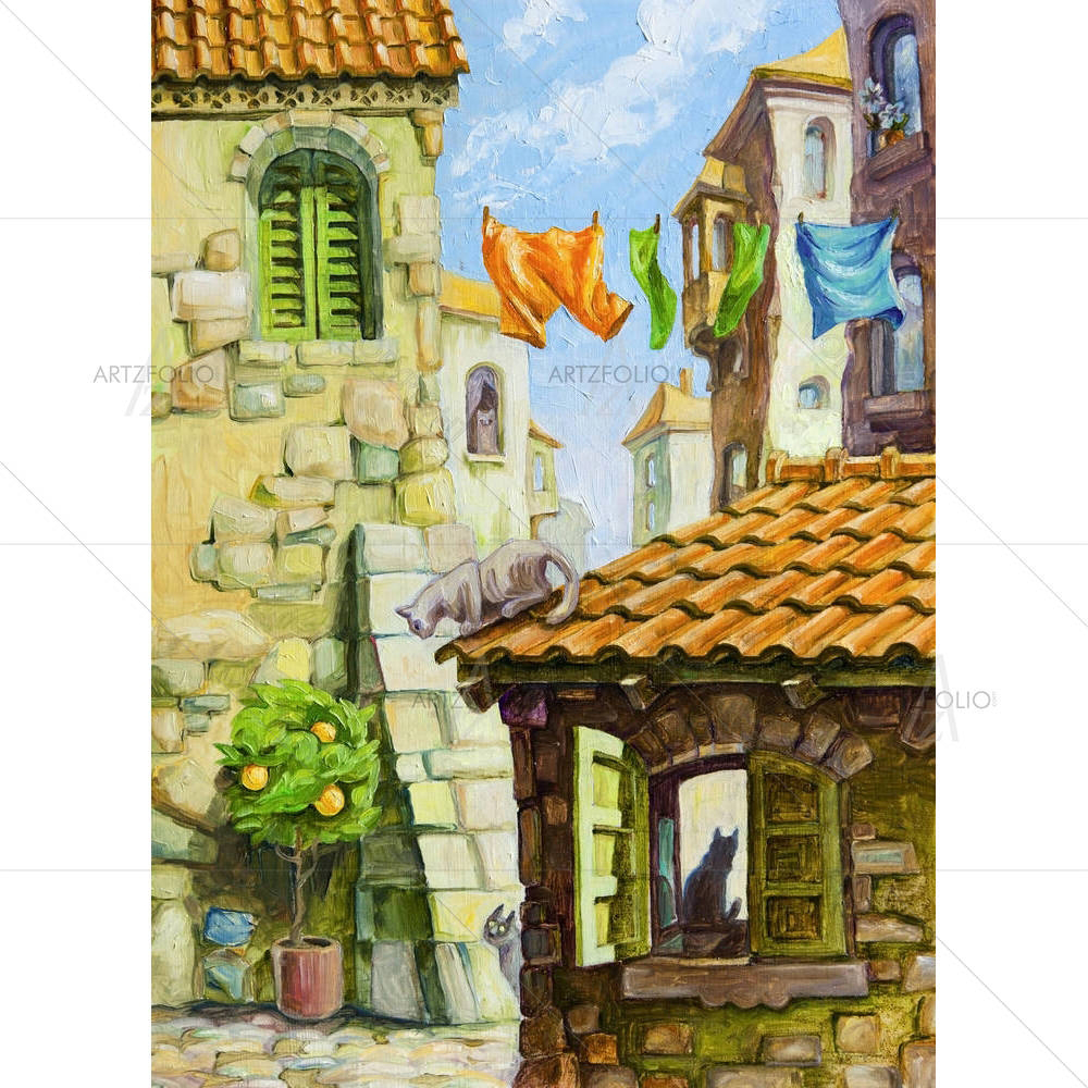 Cats In The Old Mediterranean City — custom-size art design 5001742