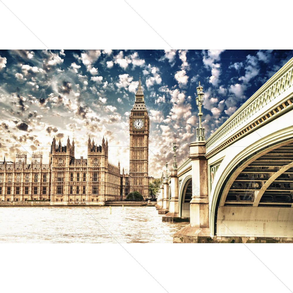 Big Ben & Westminster Palace With Thames, London — custom-size art design 5001747