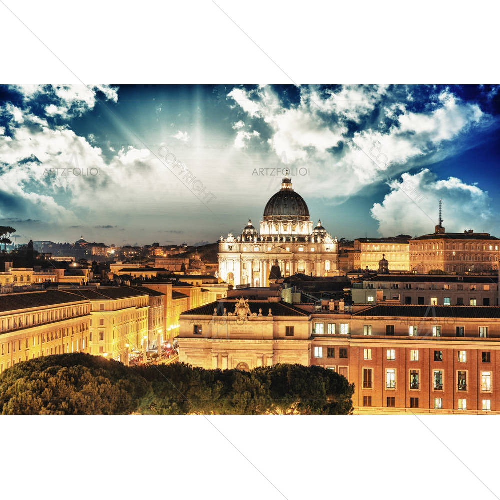 Rome Buildings With Vatican St Peter Dome, Italy — Devotional custom art by ArtzFolio