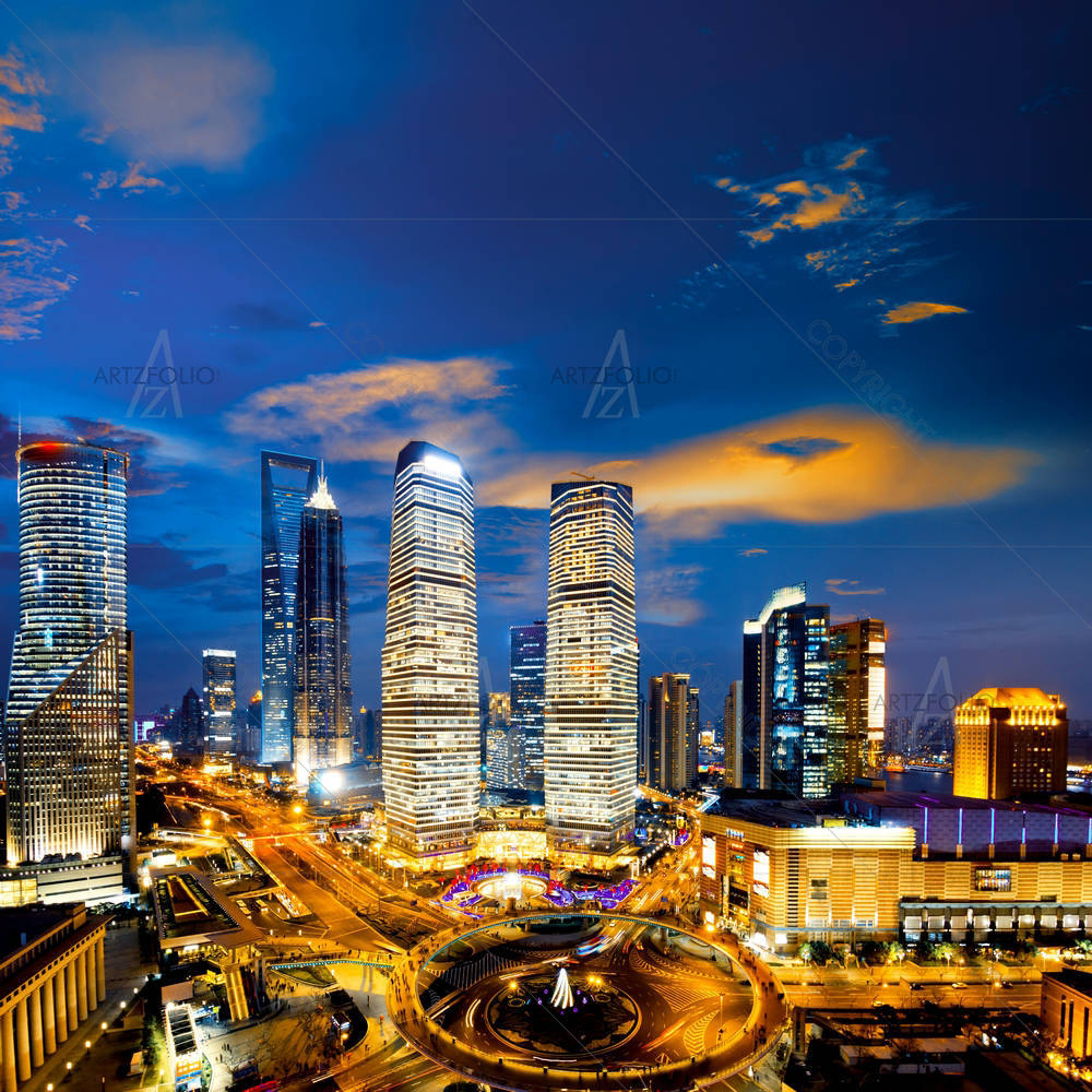 Shanghai Skyline At Night China — custom-size art design 5001795