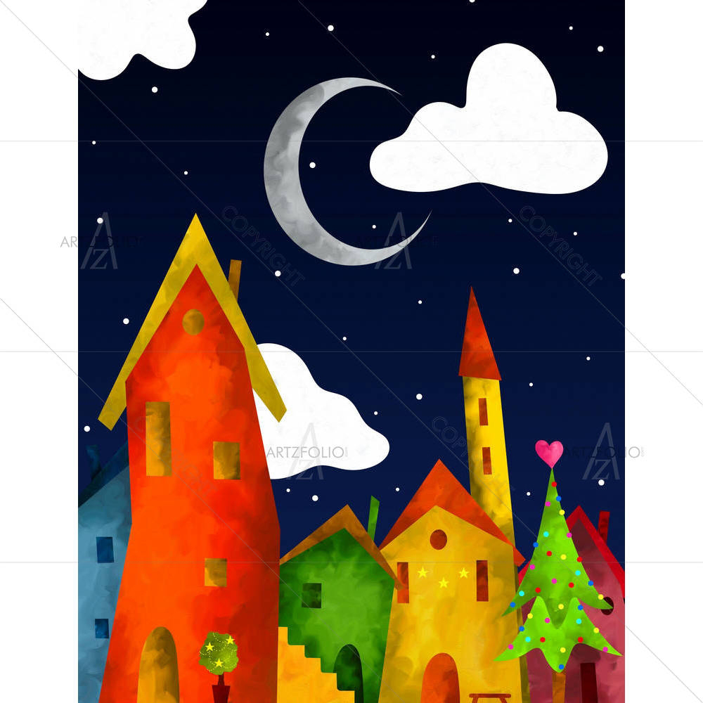 Colorful Country At Christmas — custom-size art design 5001796