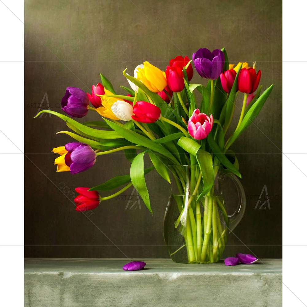 Still Life With Colorful Tulips D1 — custom-size art design 5001805