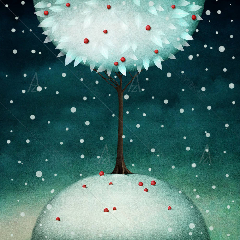 Tree On Snowy Hill — custom-size art design 5001809