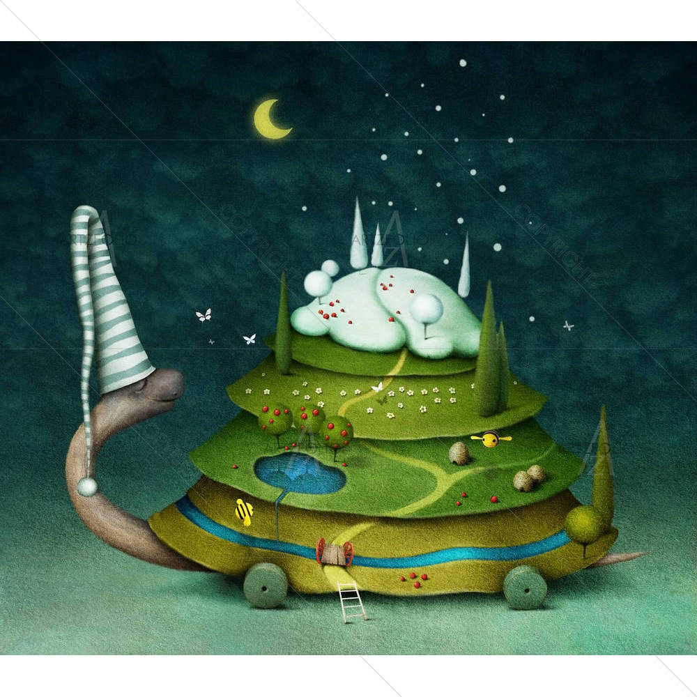 Sleeping Turtle & Seasons — custom-size art design 5001810