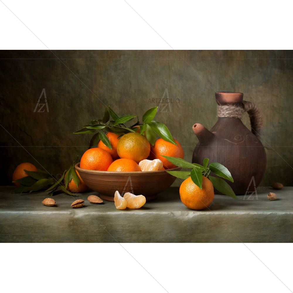 Still Life With Tangerines & Jug — Fluid marble custom art by ArtzFolio