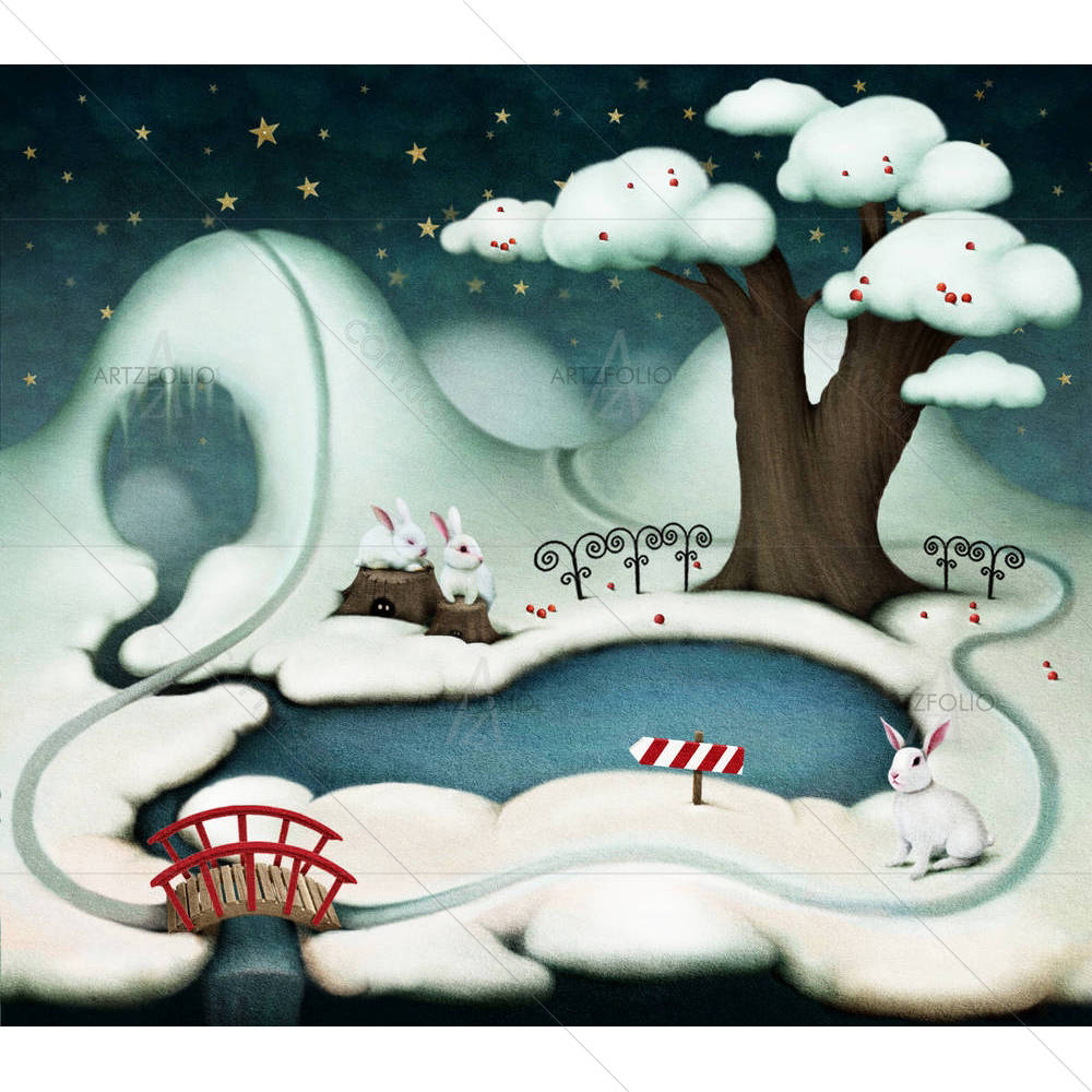Lake Tree & Rabbits — custom-size art design 5001832