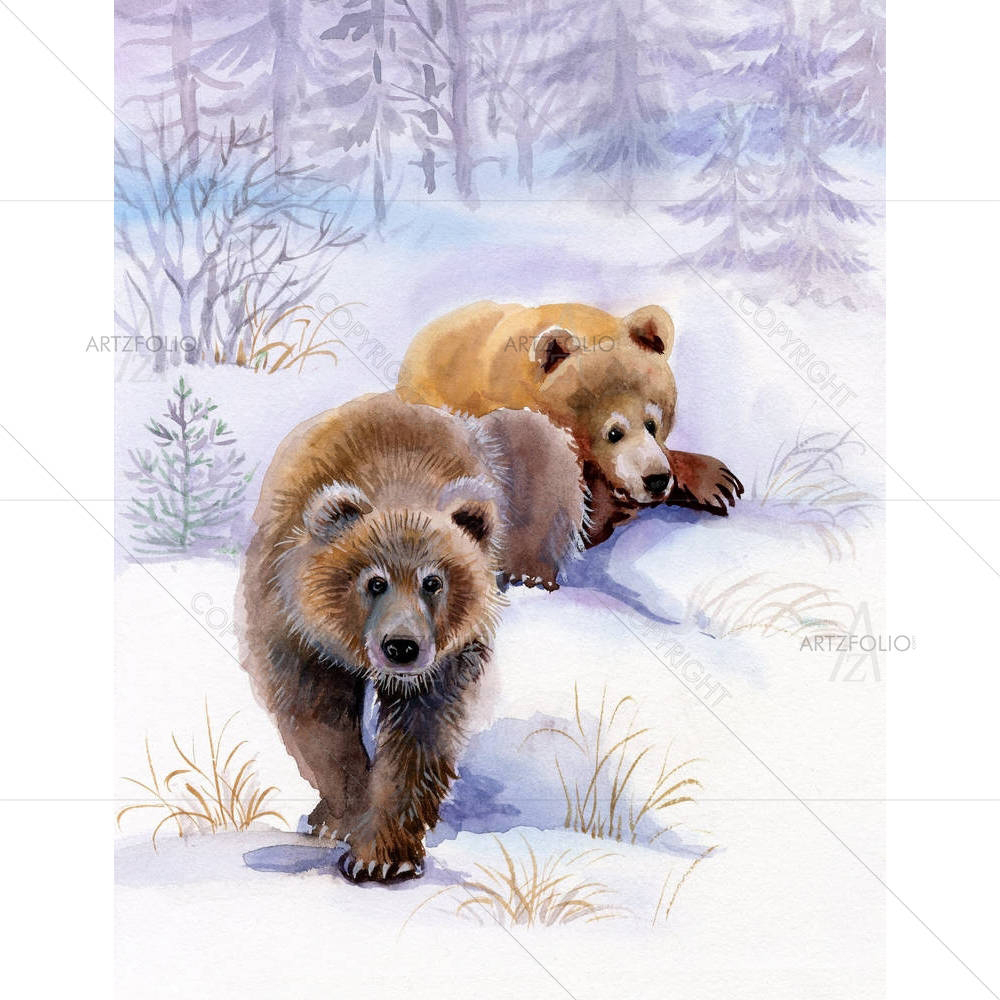 Brown Bears In The Snow — Animals custom art by ArtzFolio