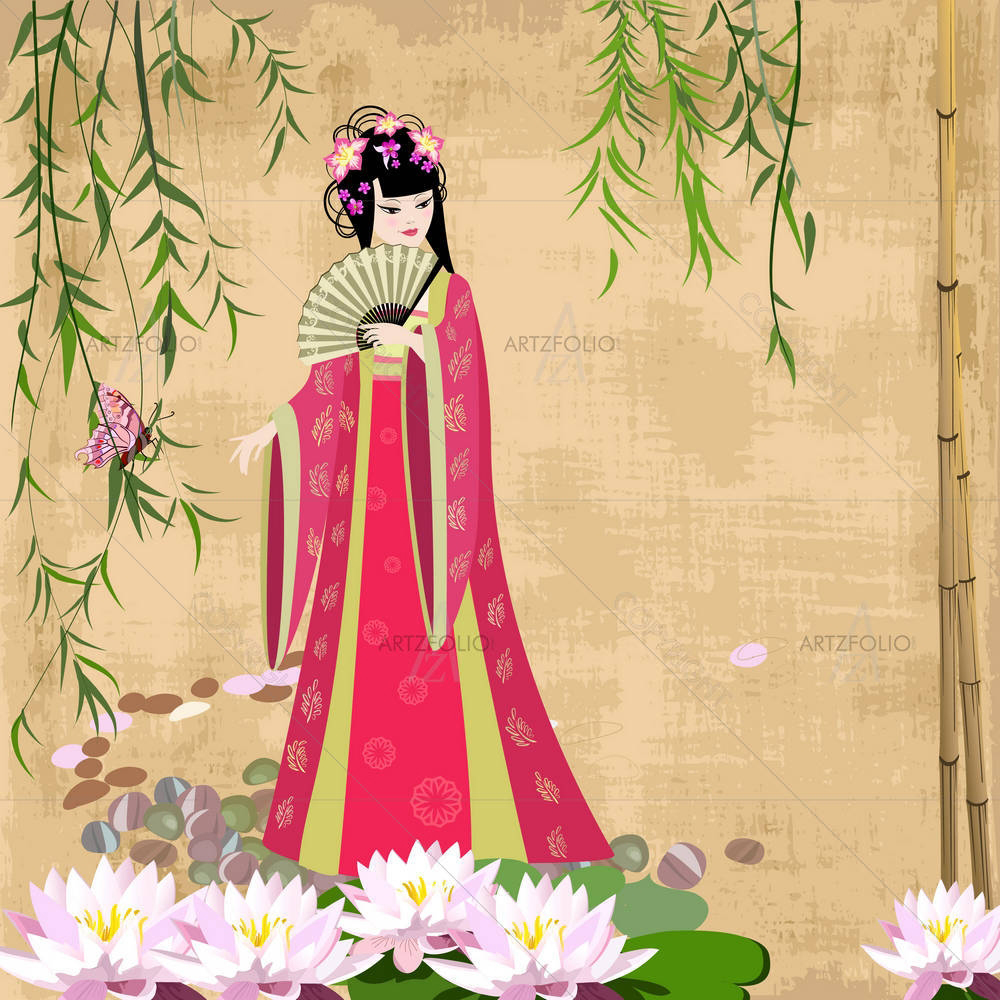 Chinese Girls At The Pond D1 — custom-size art design 5001837