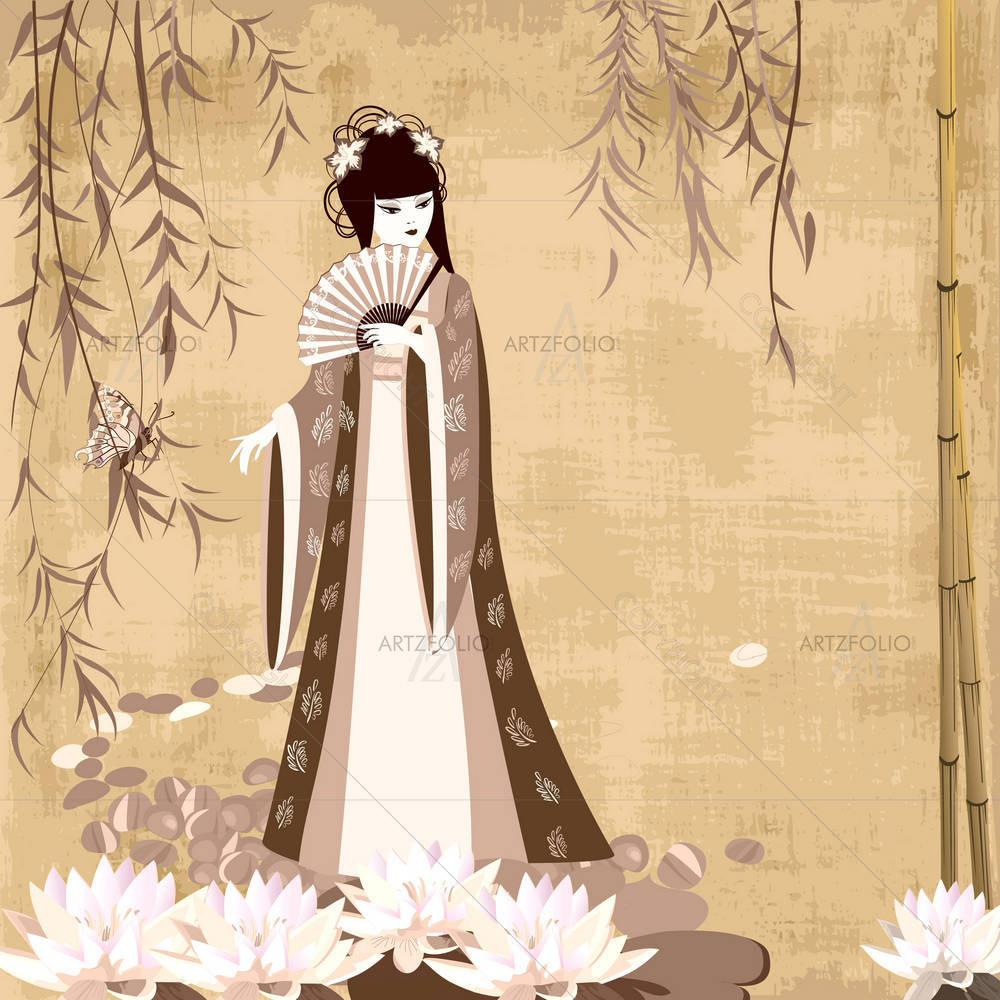 Chinese Girls At The Pond D2 — custom-size art design 5001838
