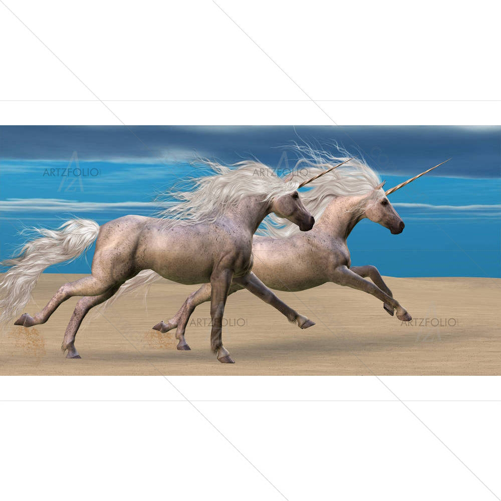 Two White Unicorn Horses — Animals custom art by ArtzFolio
