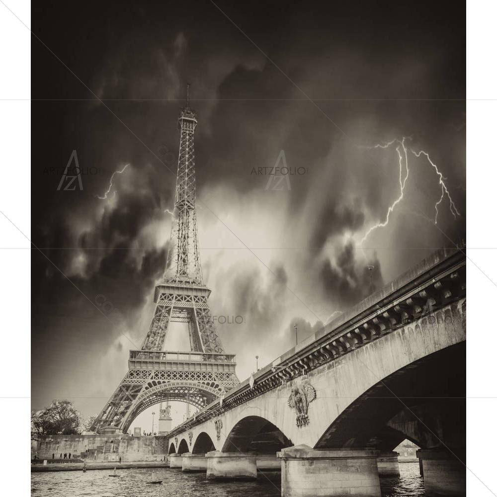 Storm Above Eiffel Tower Paris — custom-size art design 5001884