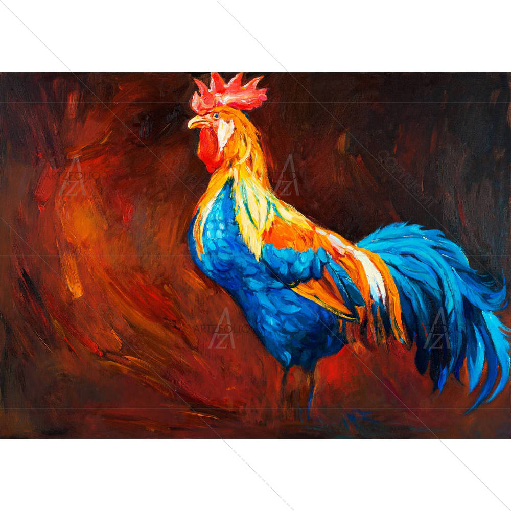 Blue & Orange Rooster — custom-size art design 5001891