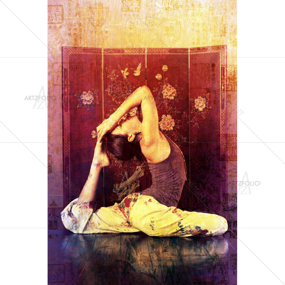 Woman In Eka Pada Raja Kopatasana In Asian Setting — custom-size art design 5001900