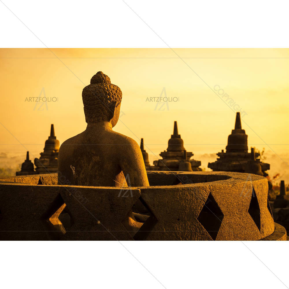 9th Century Buddha in Temple Jogjakarta, Indonesia — custom-size art design 5001923