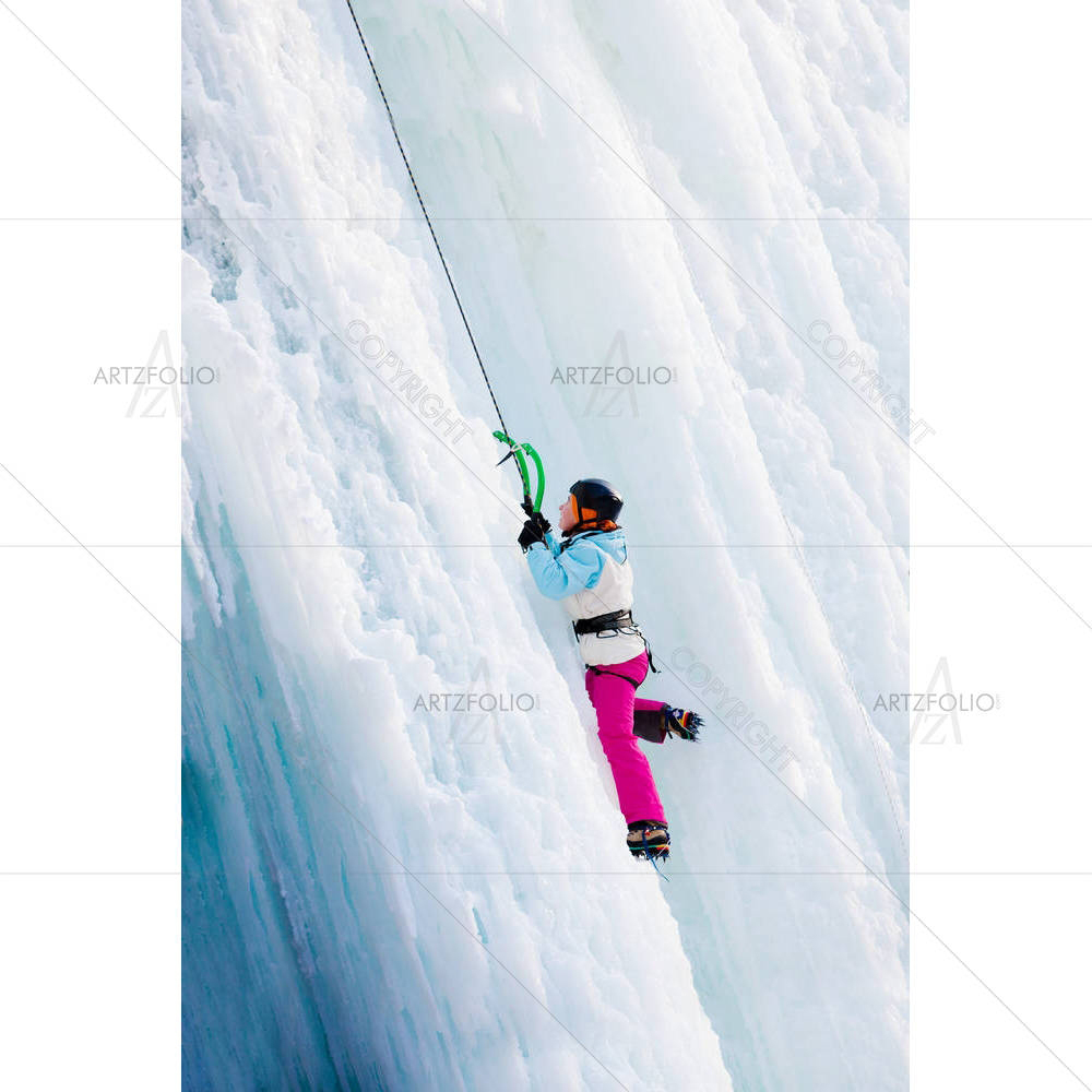 Man Climbing Frozen Waterfall — custom-size art design 5001943