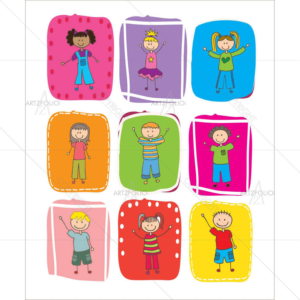 Happy Children Over Colors — Animated Cartoons custom art by ArtzFolio