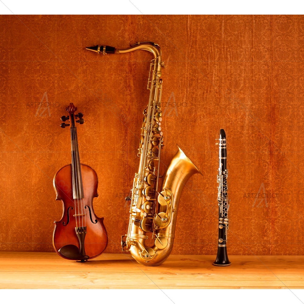 Sax Tenor Saxophone Violin & Clarinet — Ancient custom art by ArtzFolio