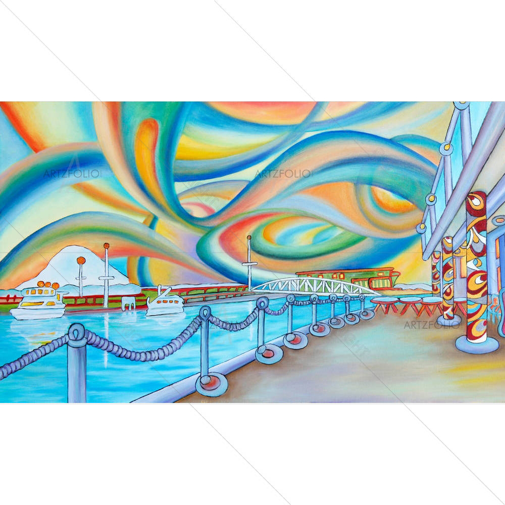 Seattle Waterfront Mt Rainier Washington D2 — Abstract custom art by ArtzFolio