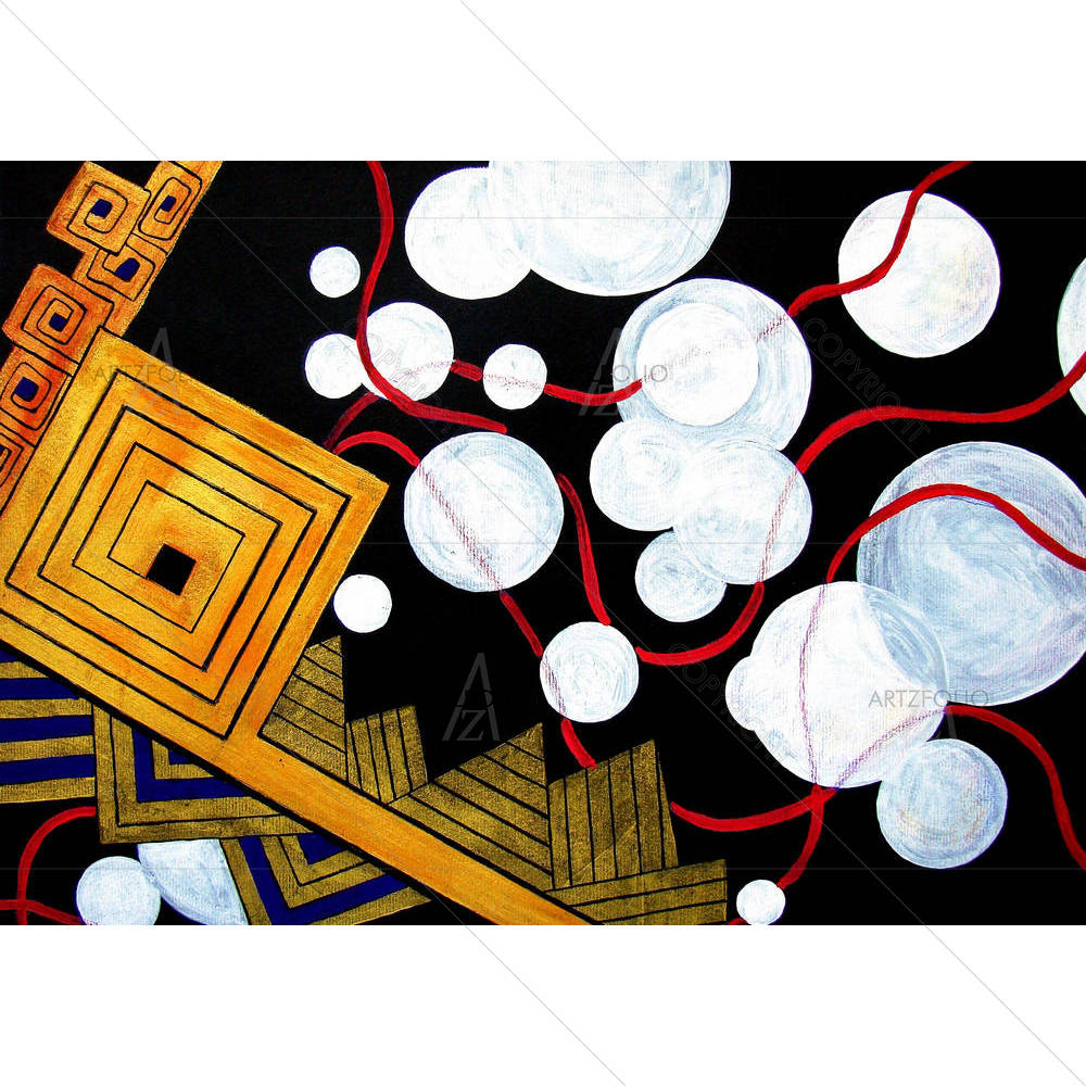 Gold Pyramid & White Bubbles D2 — custom-size art design 5001987