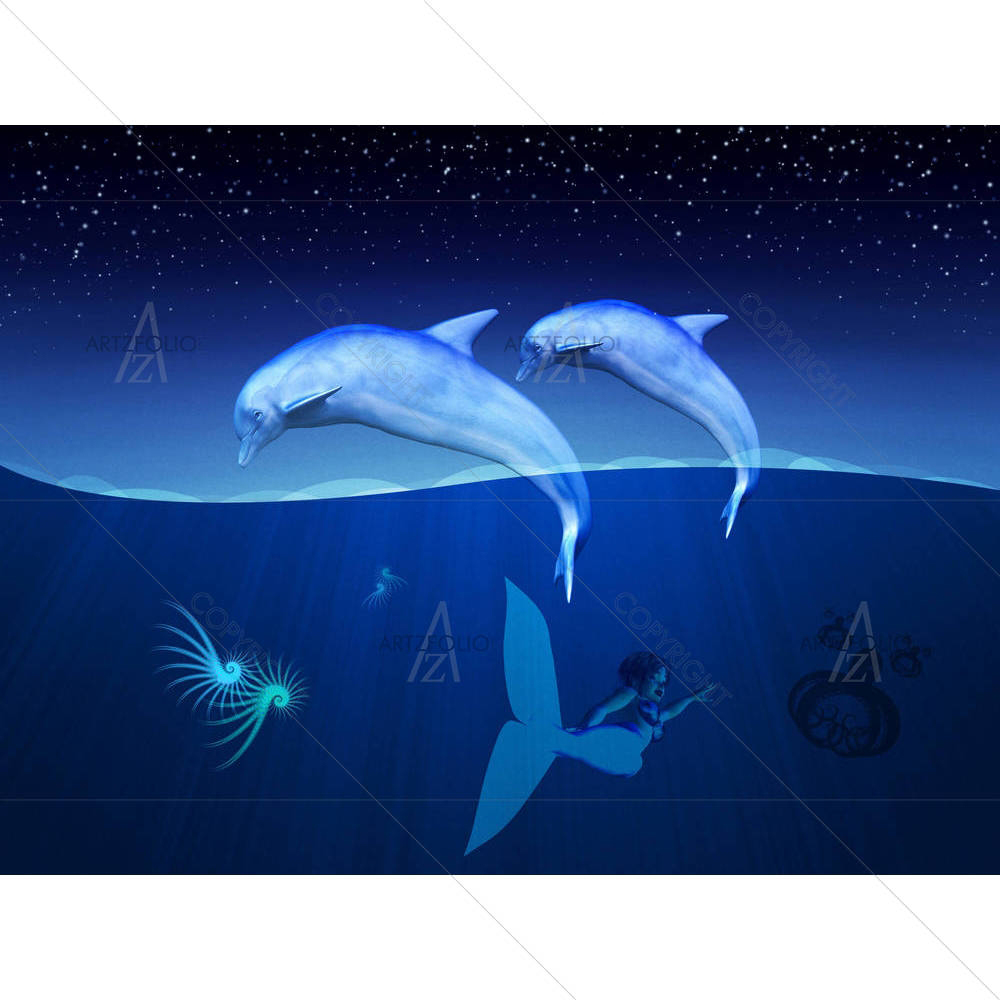 Dolphins & Mermaid — Fantasy custom art by ArtzFolio