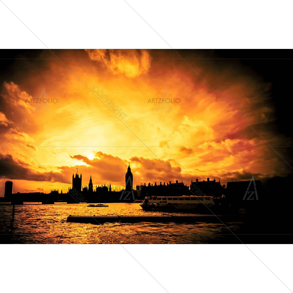Blazing London Skyline Sunset, England, UK — custom-size art design 5002047