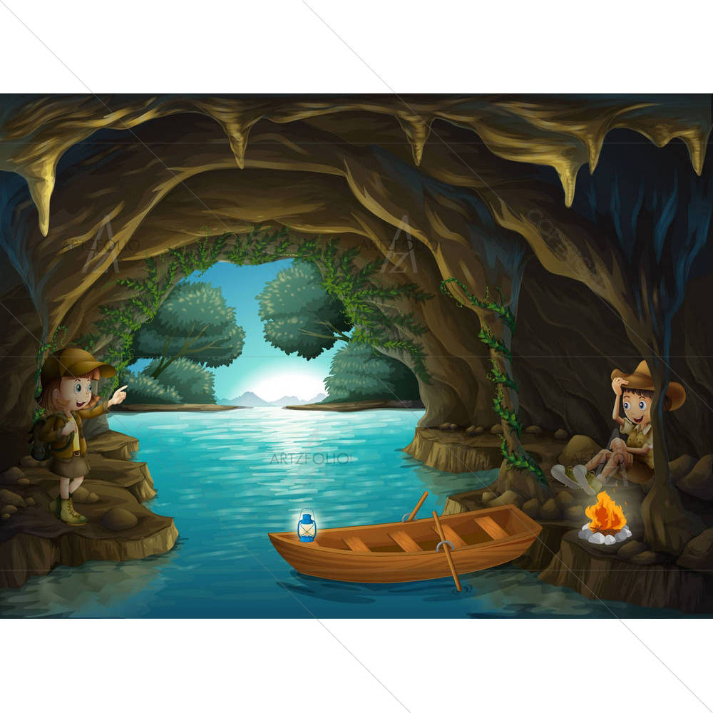 Young Girl & Boy Inside The Cave — custom-size art design 5002049