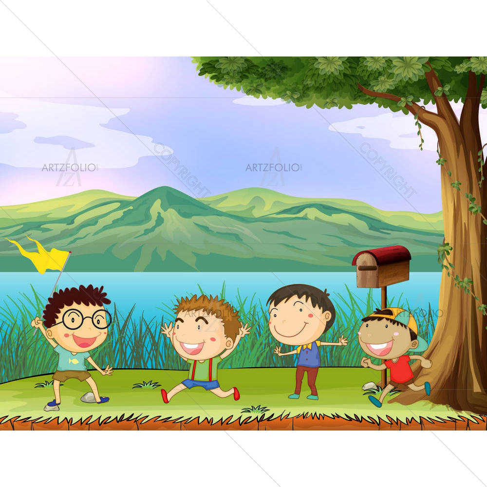 Young Boys Near The Mailbox — custom-size art design 5002050