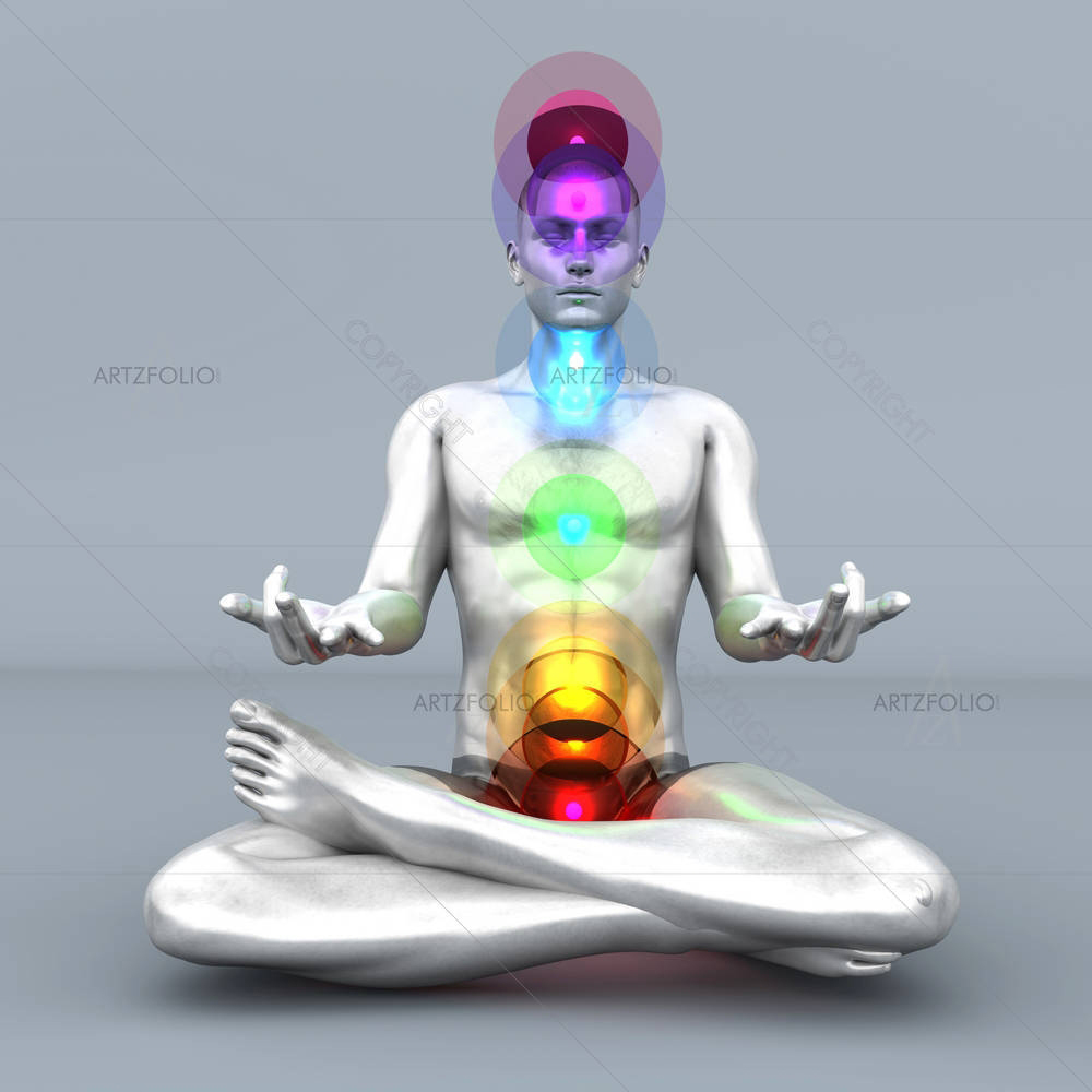 Woman Performing A Full Chakra Meditation — custom-size art design 5002064