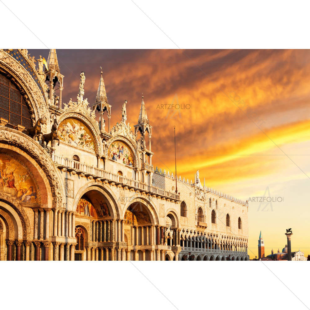 Basilica Di San Marco With Sunset, Venice Italy — custom-size art design 5002088