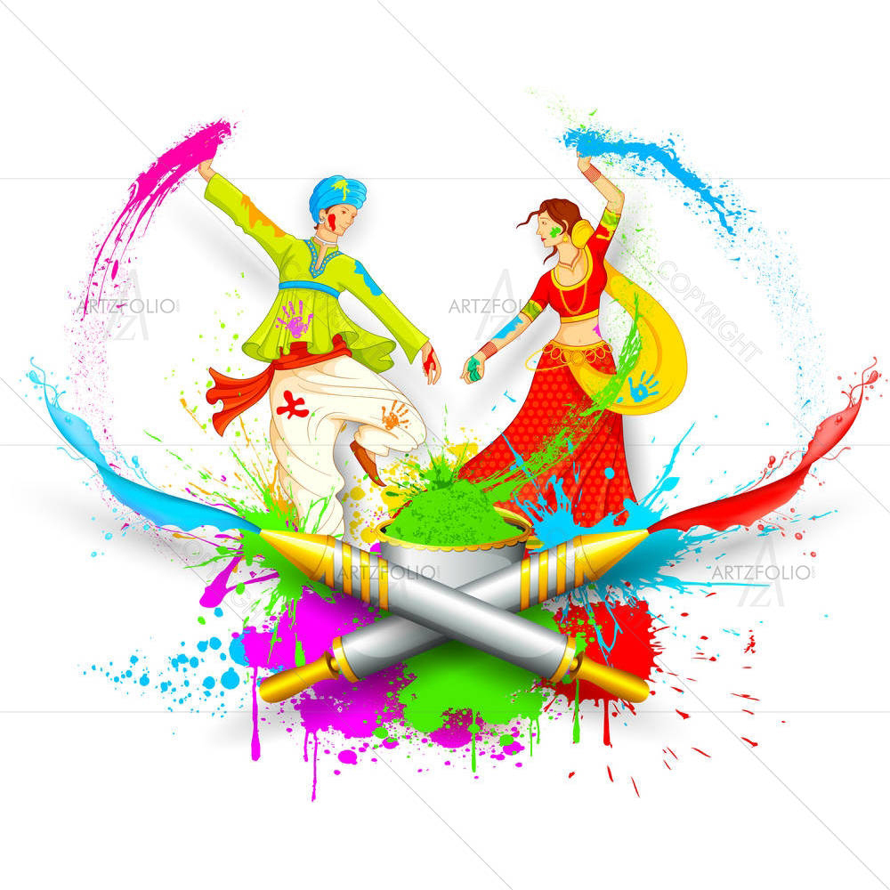 Couple Playing Holi — custom-size art design 5002096