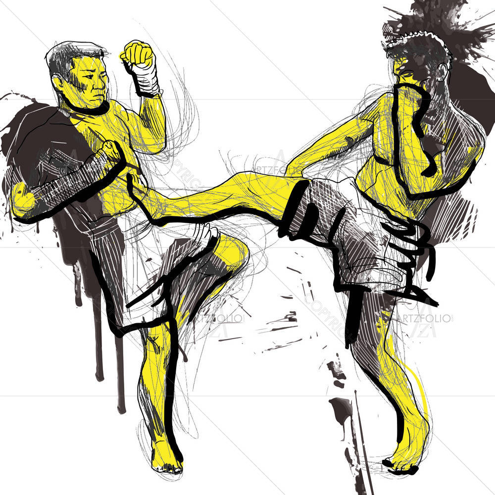 Muay Thai Martial Art Kickboxing In Thailand D3 — Ancient custom art by ArtzFolio