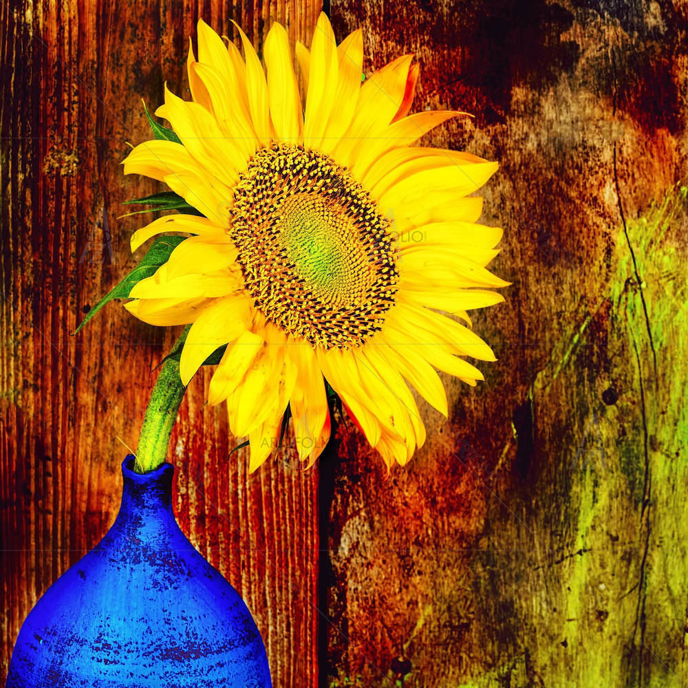 Sunflower On A Blue Vase — Botanical custom art by ArtzFolio
