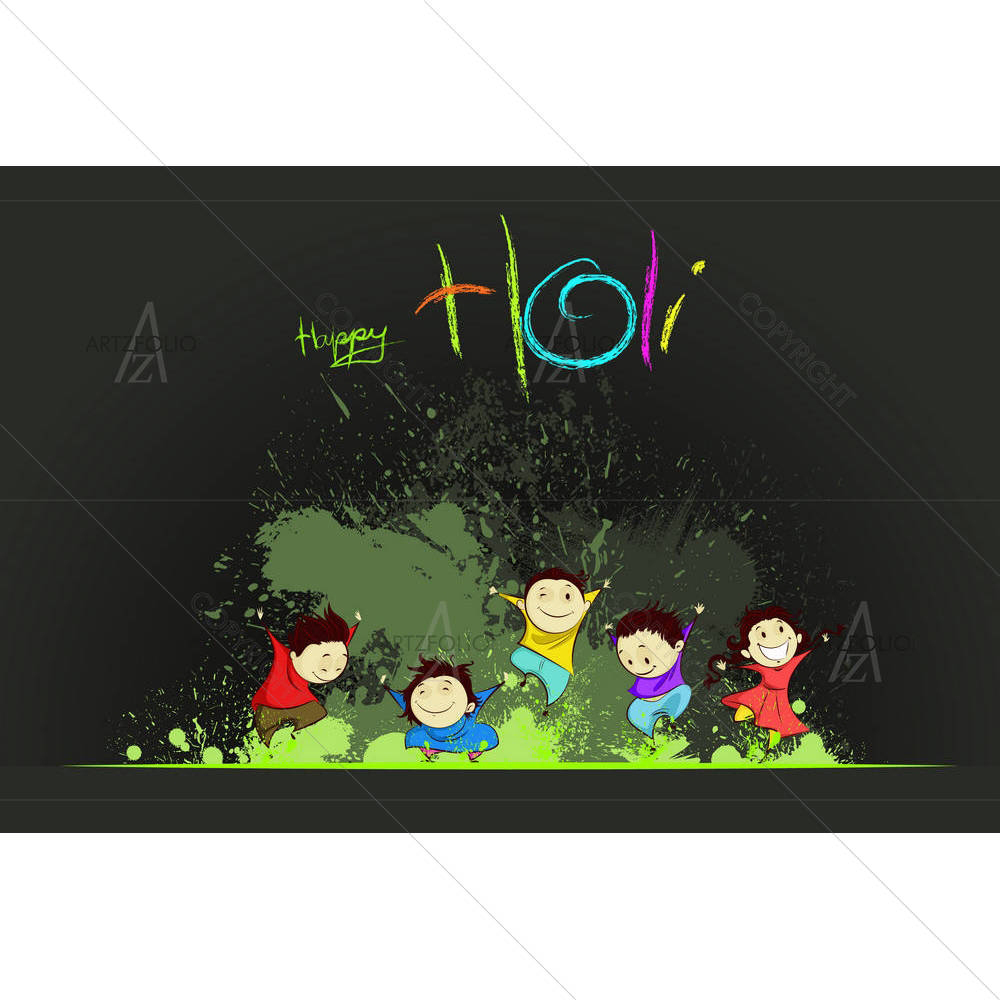 Kids Enjoying Holi — Devotional custom art by ArtzFolio