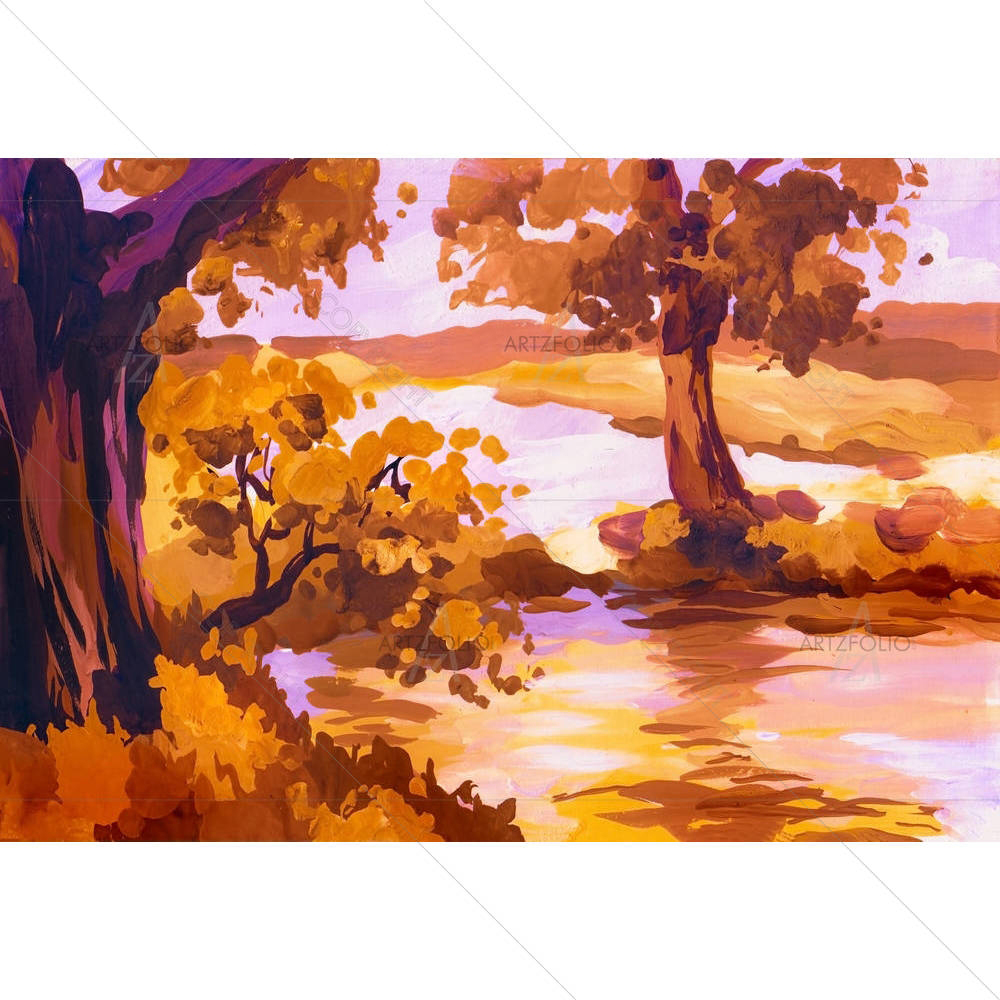 Autumn Landscape With River — Landscapes custom art by ArtzFolio