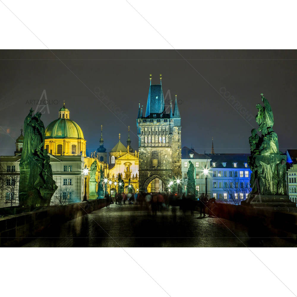 Charles Bridge In Prague At Night, Czech Republic — Fluid marble custom art by ArtzFolio
