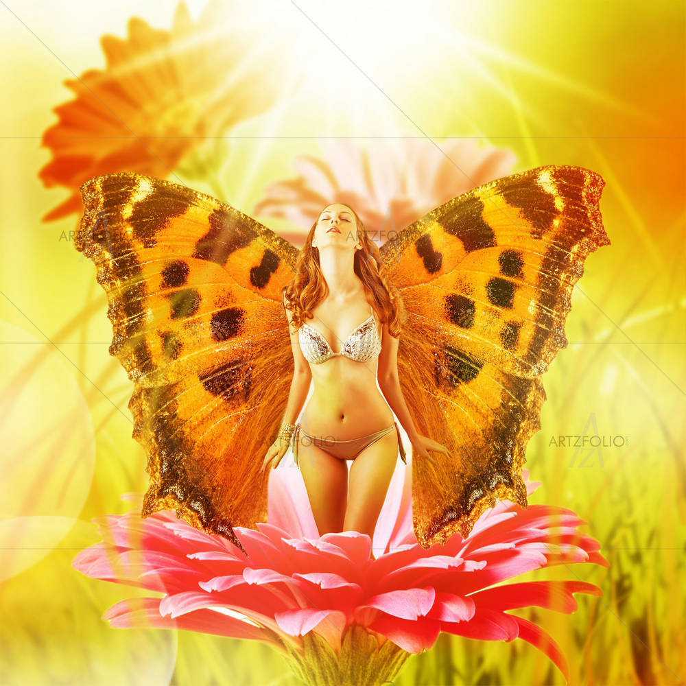 Blonde Butterfly Woman — custom-size art design 5002219