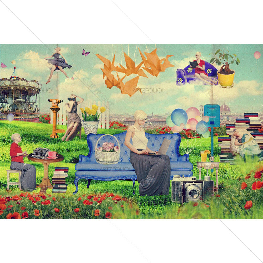 Art Collage With Beautiful Woman — custom-size art design 5002229
