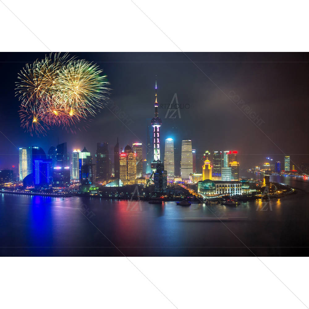 Night View At Shanghai China, Huangpu River & Bund — custom-size art design 5002241