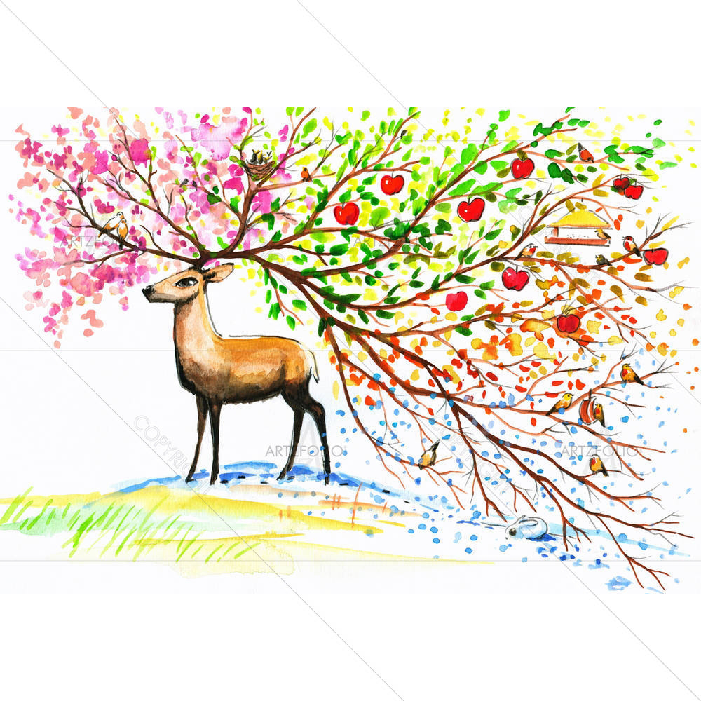 Brown Deer With Beautiful Horn — custom-size art design 5002245